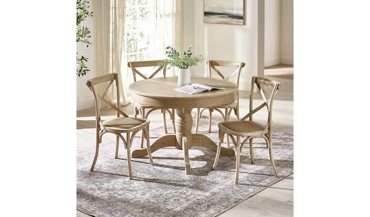 Julian Bowen Camille Extending Round Light Wood Dining Table & 4 Chairs