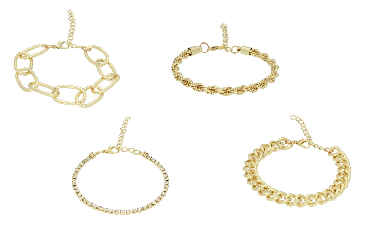 Front Row Gold Colour Sparkle Chain Bracelet - Set of 4