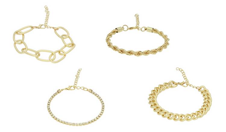 Front Row Gold Colour Sparkle Chain Bracelet - Set of 4