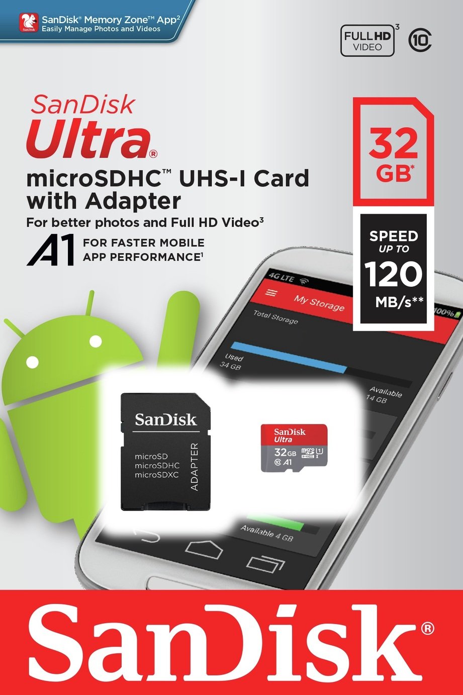 SanDisk Ultra 120MBs microSDHC UHS-I Memory Card - 32GB