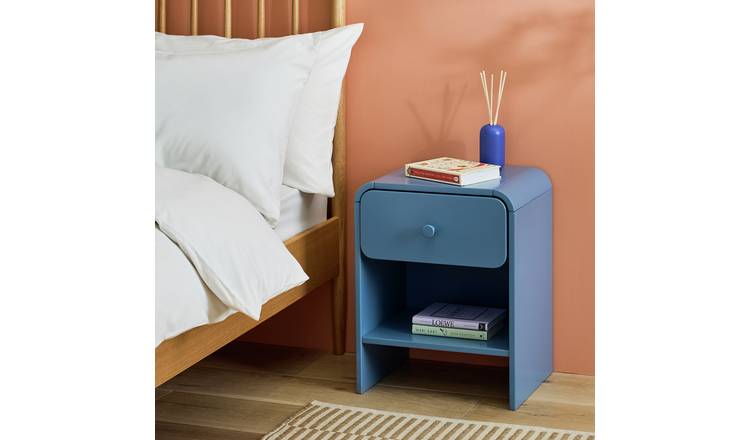 Argos Home Alfie Curved 1 Drawer Bedside Table - Blue