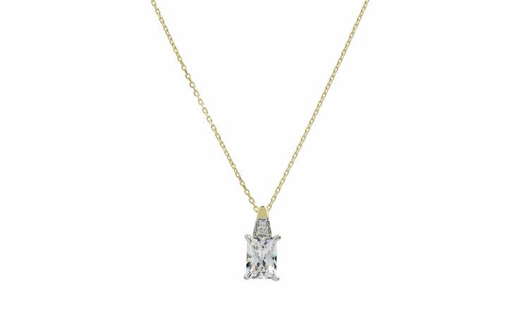 Pure Brilliance 9ct YG 1.05ct Diamond Emerald Solitaire Pendant Necklace
