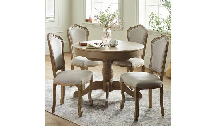 Julian Bowen Camille Extending Round Light Wood Dining Table & 4 Chairs