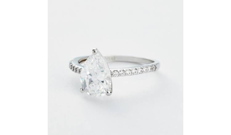 Revere 925 Sterling Silver Pear Shaped Cubic Zirconia Band Ring - Medium
