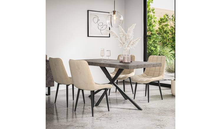 Furniture Online Donni Nova Concrete Effect Dining Table & 6 Beige Chairs