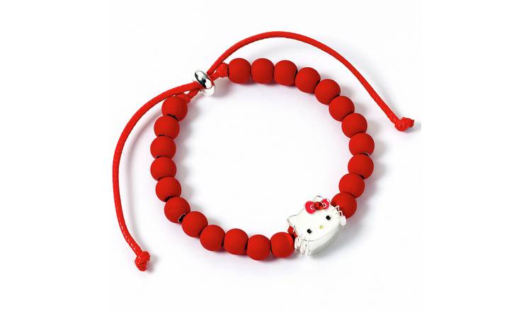 Hello Kitty Red Beaded Mother Of Pearl Enamel Charm Bracelet