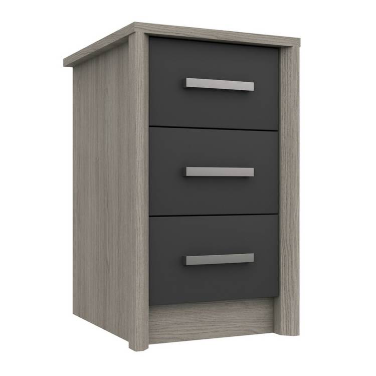 Grasmere 3 Drawer Bedside Table - Dark Grey 0
