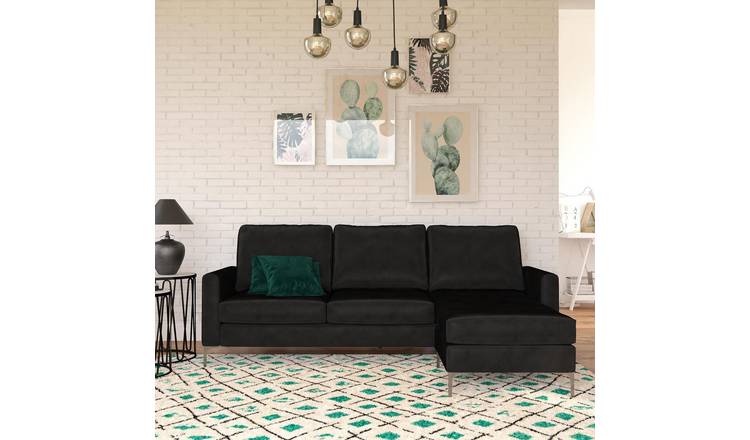 Novogratz Chapman Velvet Right Hand Corner Chaise Sofa-Black