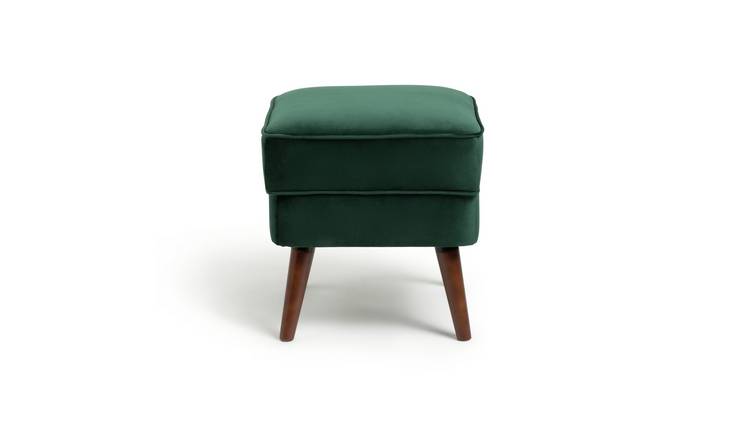 Habitat Callie Velvet Footstool - Forest Green