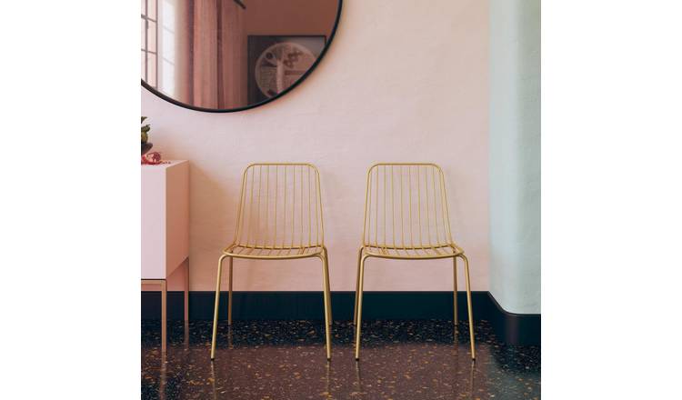 Dorel Caden Pair Of Metal Dining Chairs - Golden
