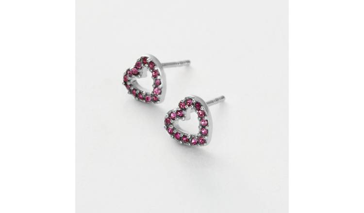 Revere Kids Sterling Silver Pink Cubic Zirconia Open Heart Stud Earrings