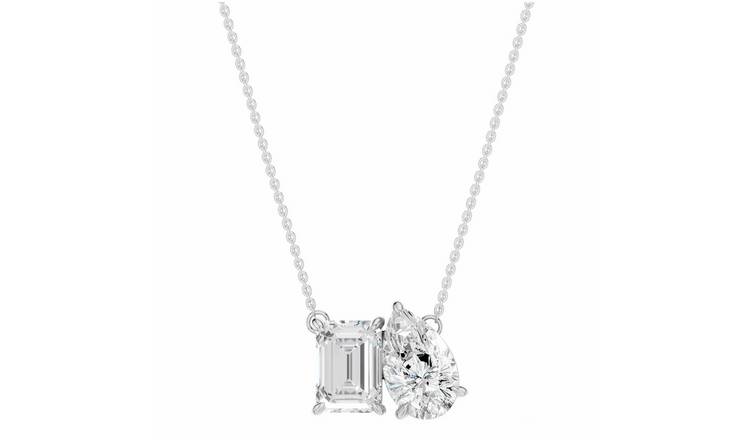 Pure Brilliance 9ct White Gold Emerald And Pear Cut Pendant Necklace