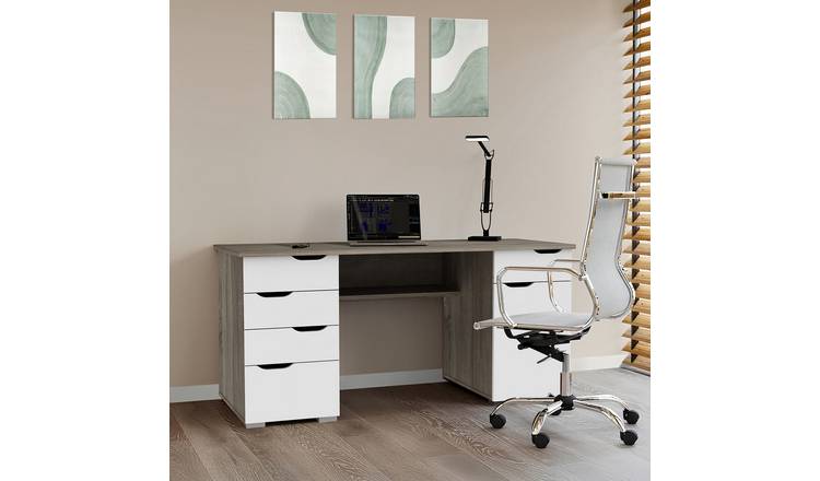 Dorel Kentucky 4 Drawer Office Desk - Dark Oak & White