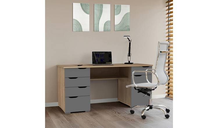 Dorel Kentucky 4 Drawer Office Desk - Light Oak & Grey