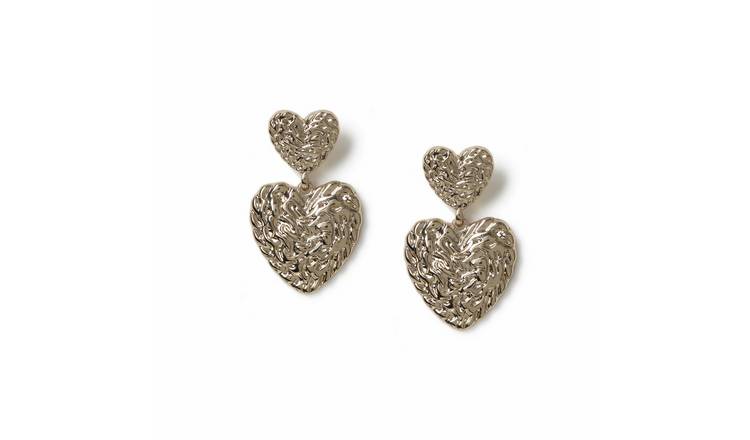 Freedom Textured Double Heart Drop Earrings