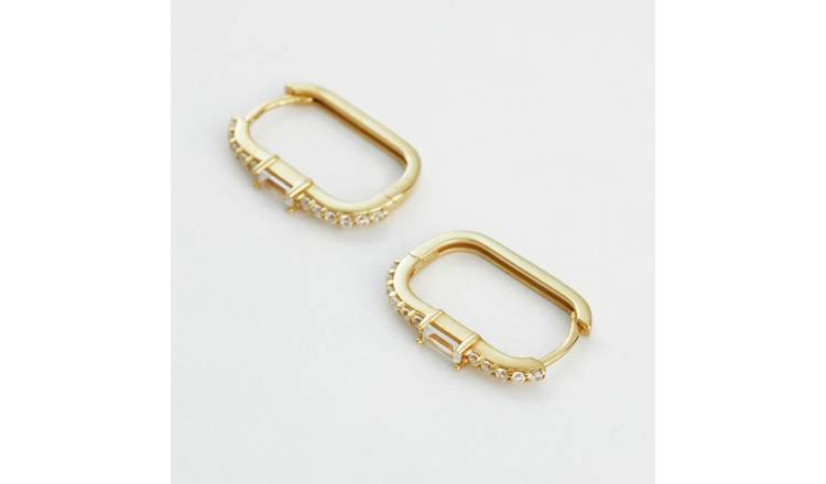 Revere 0.5 Micrron Gold Plated Sterling Silver Cubic Zirconia Huggies Earrings