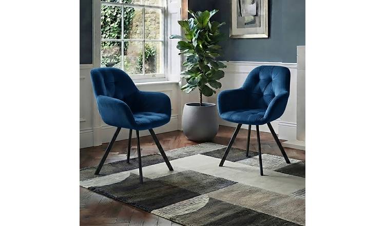 Dorel Elli Pair Of Velvet Dining Chairs - Blue