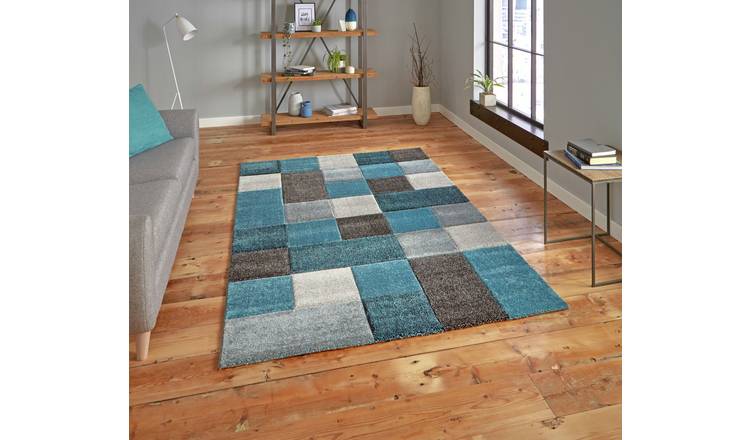 Think Rugs Brooklyn Geometric Blue and Grey Rug - 160x220cm