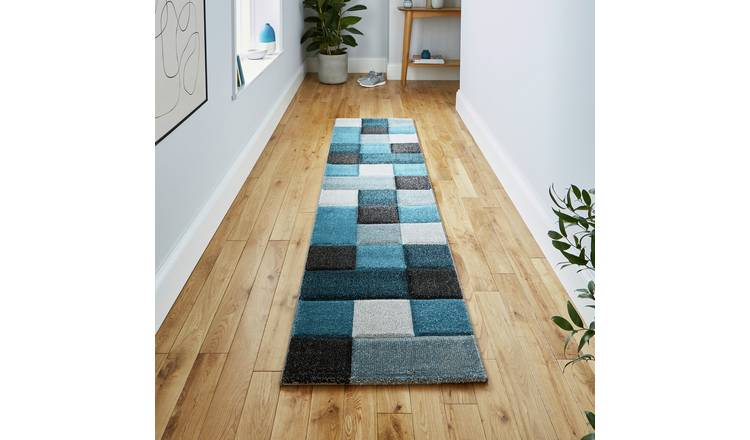Think Rugs Brooklyn Geometric Blue and Grey Runner - 60x230cm