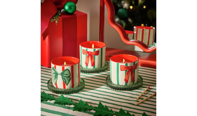 Argos Home Christmas 3 Piece Ceramic Bow Candles - Christmas Cookie