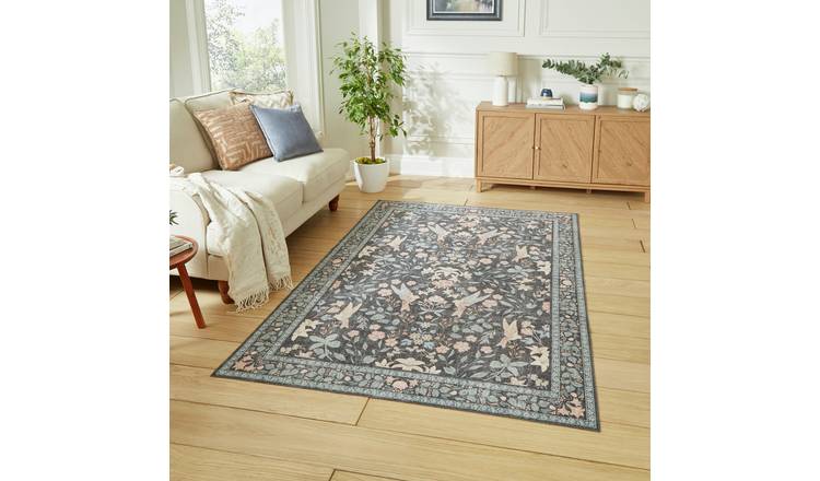 Think Rugs Versailles Floral Dark Blue Runner - 61x230cm