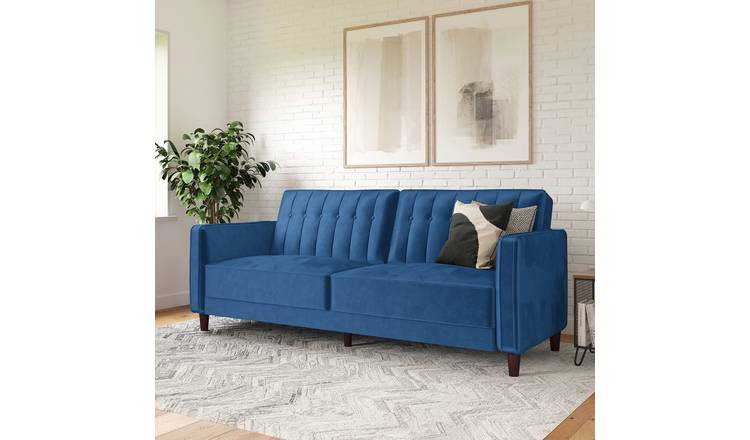 Dorel Pin Velvet Futon Sofa Bed - Blue