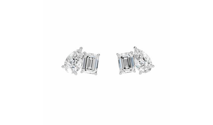 Pure Brilliance 9ct White Gold 2ct Diamond Emerald Cut Stud Earrings