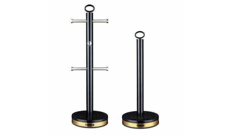 Tower Black Stainless Steel Kitchen Roll Holder Set