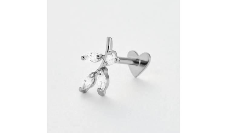 Revere Sterling Silver Cubic Zirconia Leaf Flatback Single Stud Earring