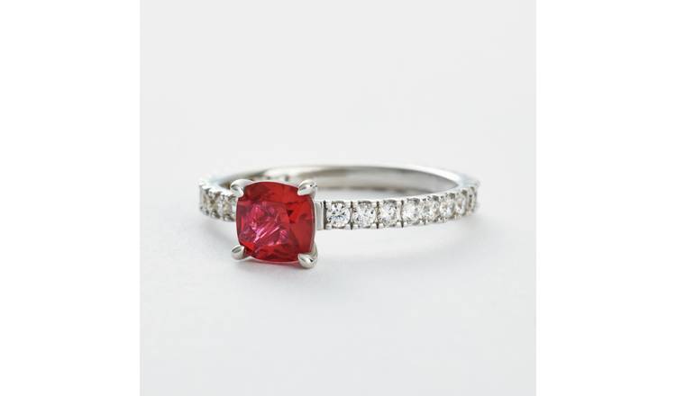 Revere Sterling Silver Pave Band Red Cubic Zirconia Fashion Ring - Small