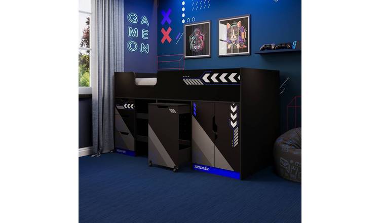 X Rocker Octane Cabin Storage Mid Sleeper Bed Frame with Pull-Out Desk - Blue