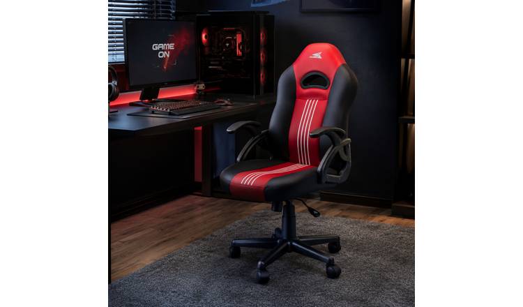 White Shark Baracuda Abalone PU Leather Gaming Chair - Black and Red