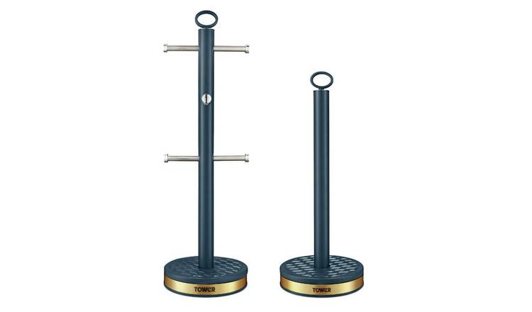 Tower Blue Stainless Steel Kitchen Roll Holder Set