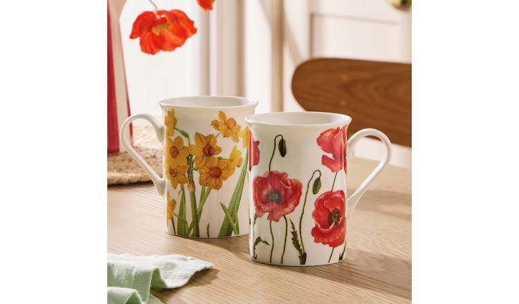 Argos Home Set of 2 Poppy & Daffodil Mugs