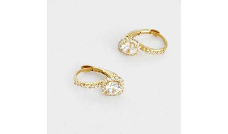 Revere 0.5 Micron Gold Plated 925 Sterling Silver Halo Huggies Drop Earrings