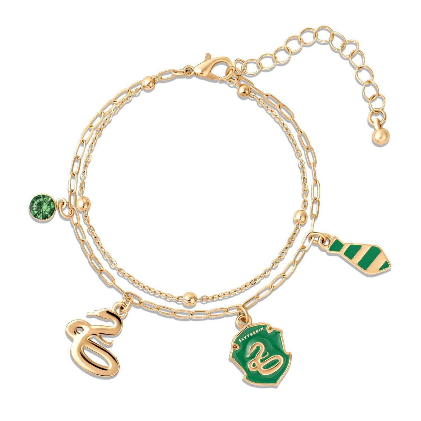 Harry Potter Gold Tone Slytherin Charms Layered Bracelet