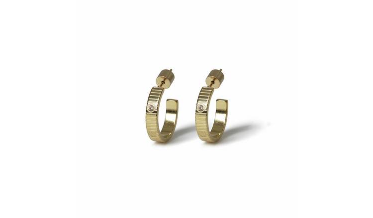 Freedom Heart Ridged Stainless Steel Hoop Earrings