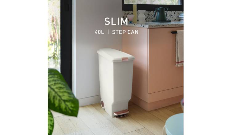 Simplehuman 40 Litre Slim Plastic Pedal Bin - Cream