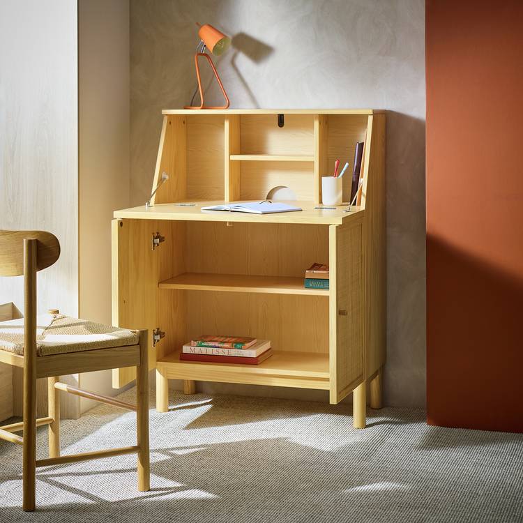 Habitat Simone Hideway Rattan Desk - Oak 0