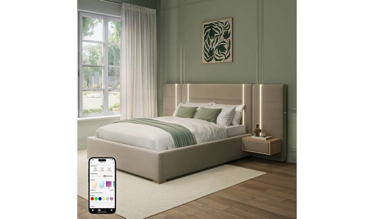 XR Living Amelia Kingsize Ottoman Hotel Bed With Lights - Natural