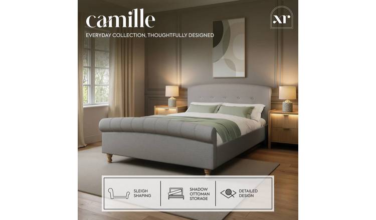 XR Living Camille Double Sleigh Shadow Ottoman Bed - Grey