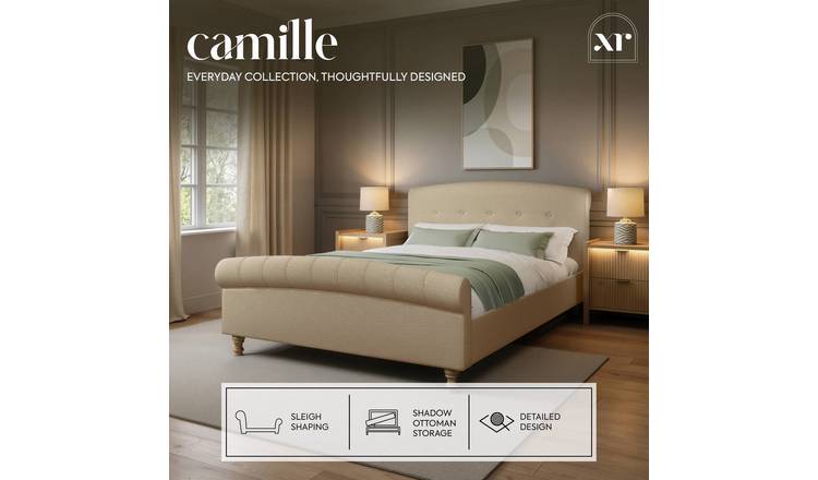 XR Living Camille Double Polyester Side Lift Ottoman Bed - Natural Stone