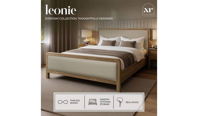 XR Living Leonie Double Ash Wood Side Lift Ottoman Bed - Neutral