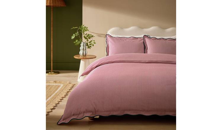 Argos Home Cotton Red Stripe Wavy Edge Bedding Set - Single