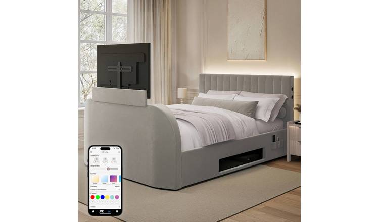 XR Living Maisie Double Velvet Side Lift Ottoman Bed - Grey