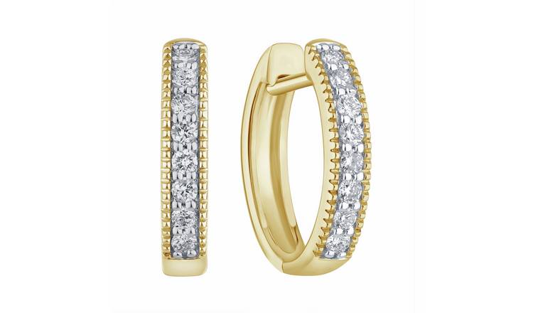 Pure Brilliance 9ct Yellow Gold 0.25ct Diamond Round Brilliant Cut Hoop Earrings