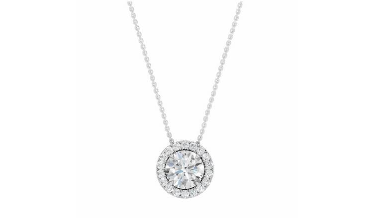 Pure Brilliance 9ct White Gold 0.85ct Diamond Round Halo Pendant Necklace