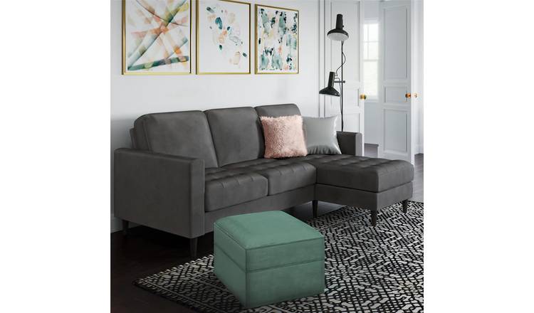 Dorel Strummer Velvet Right Hand Corner Chaise Sofa - Grey