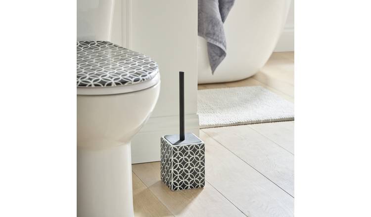 Argos Home Mono Tile Print Toilet Brush- Black & White' 