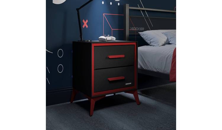 X Rocker Arcane 2 Drawer Bedside Side Table - Red